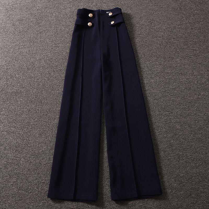 

Свободные повседневные брюки с широкими штанинами и высокой посадкой Blue((C1-1)) S