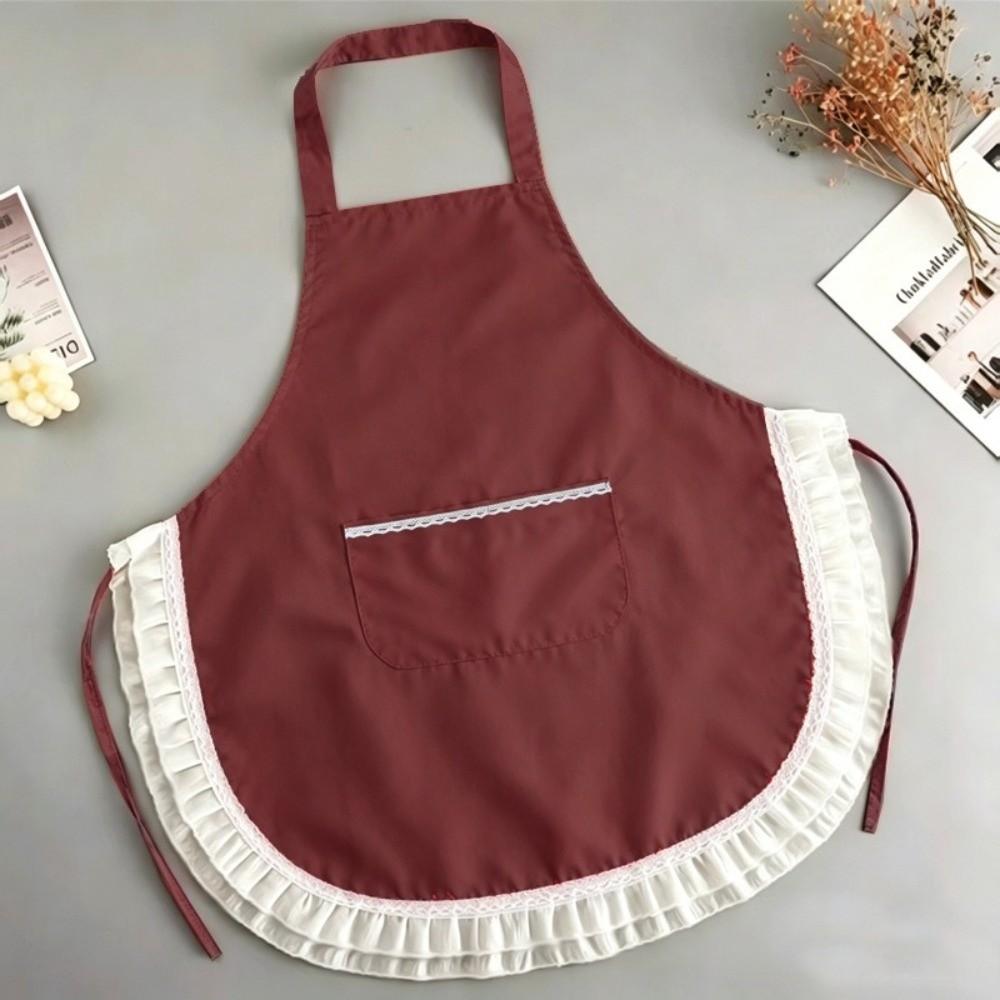 Lace Cooking Apron Splash-proof Fabric Work Clothes New Household Apron  For Kitchen