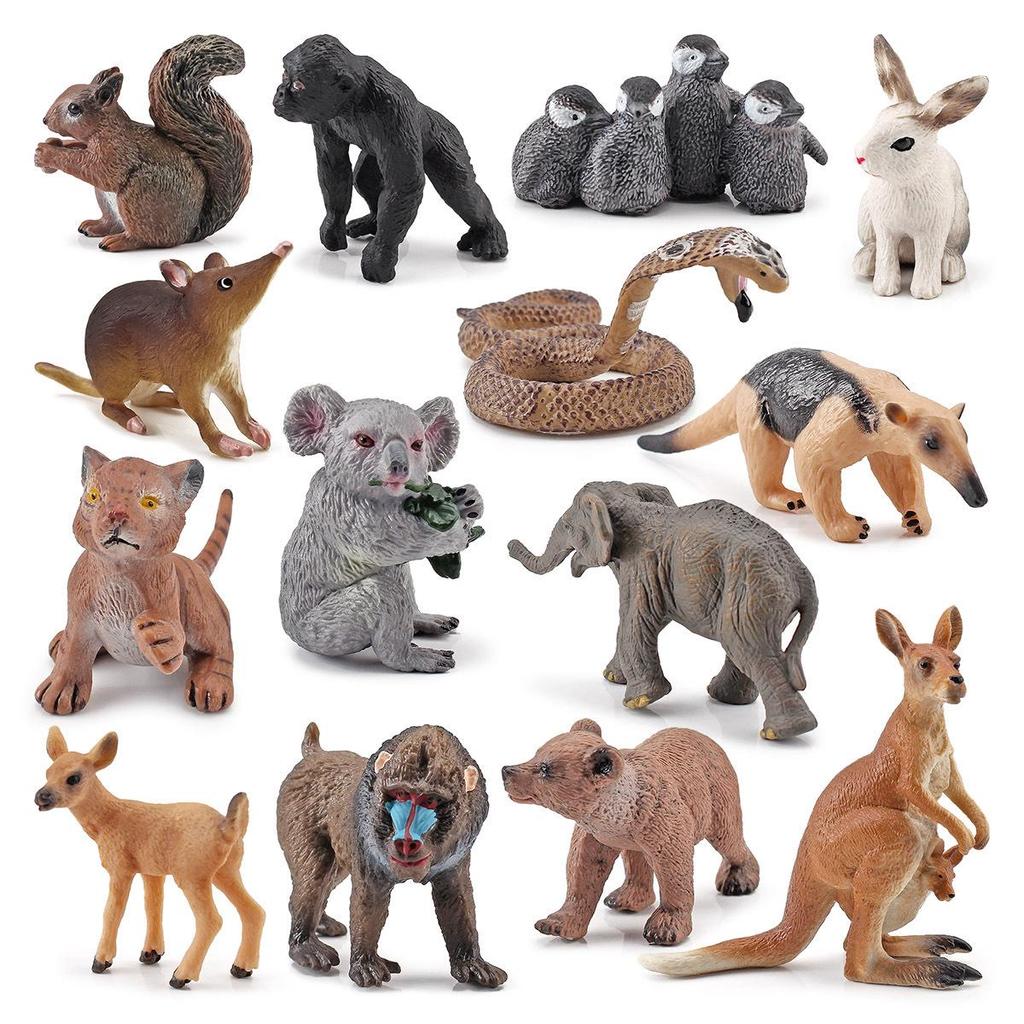 Miniature Animal Model Ornaments: Brown Bear, White-tailed Deer, Anteater, Kangaroo, Koala, Squirrel