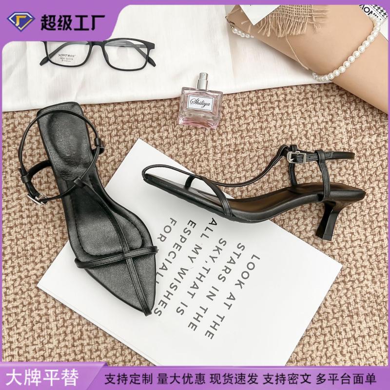 High-heeled sandals women's high-end strap Roman women's shoes 2025 new summer versatile strap cool slippers women's French