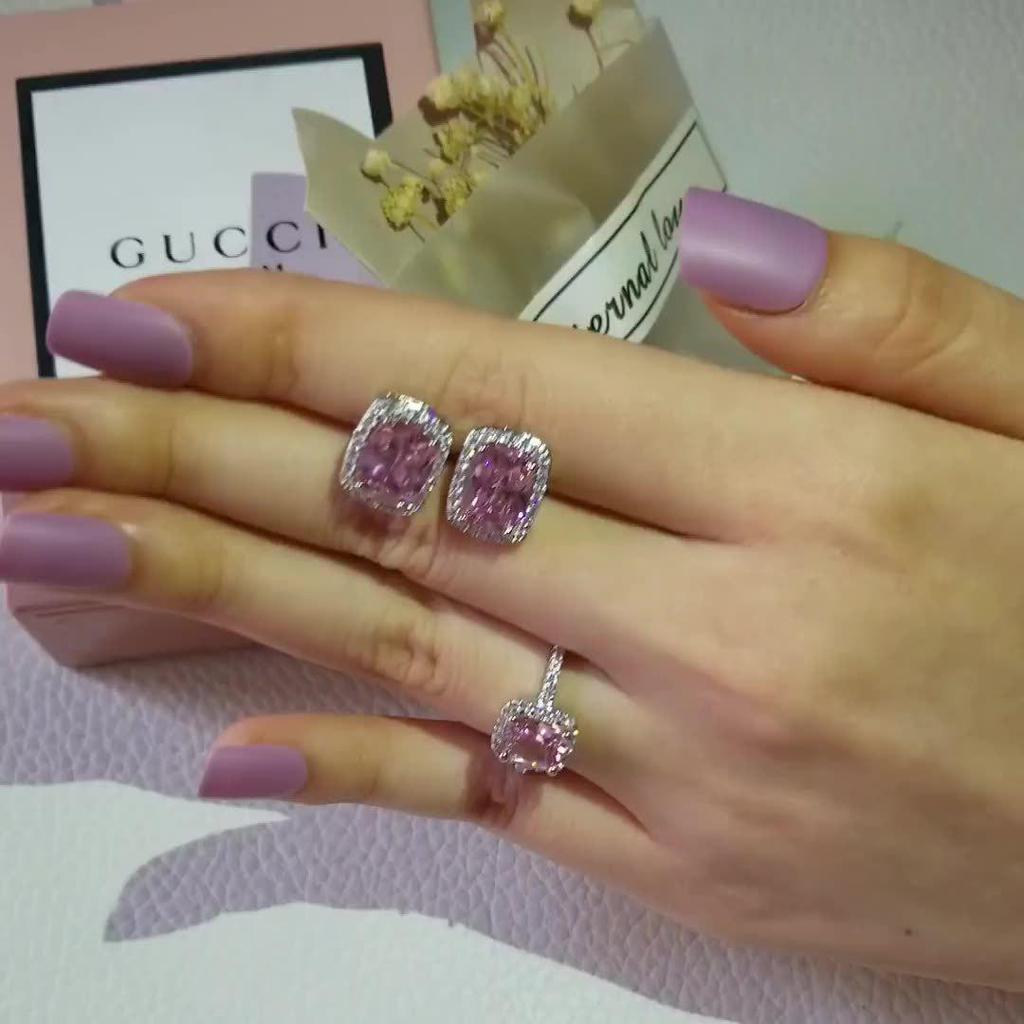 Pink Zircon Women's Two-Piece Jewelry Set