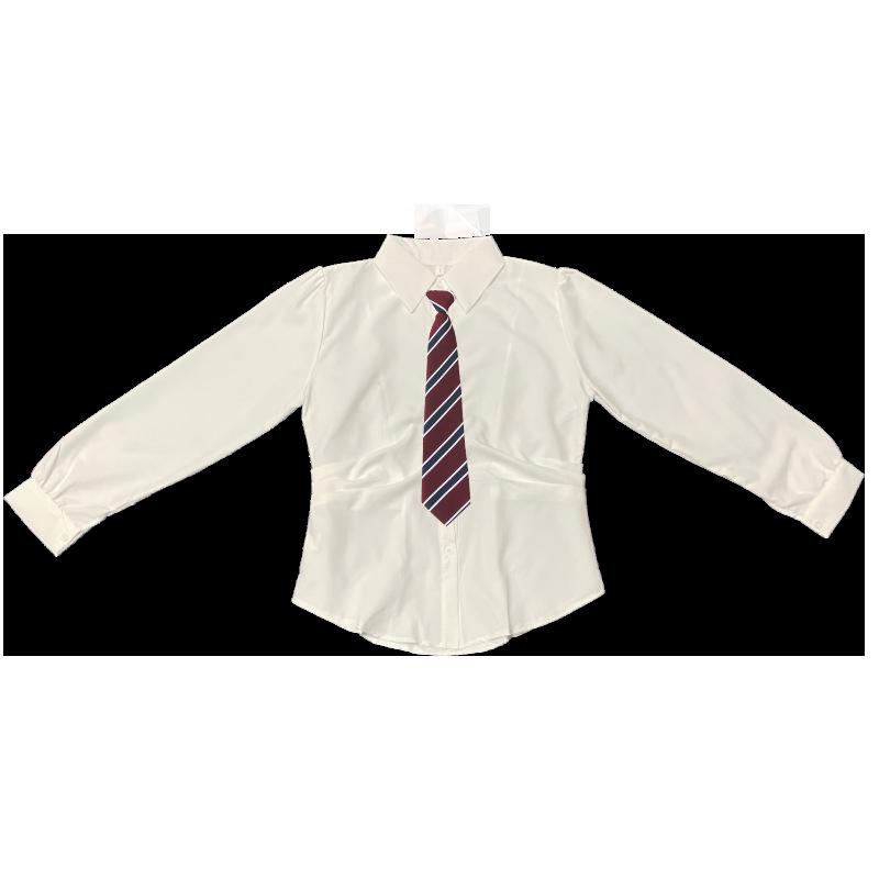 Waist-Cinching Slim White Academy Style JK Shirt for Spring and Autumn