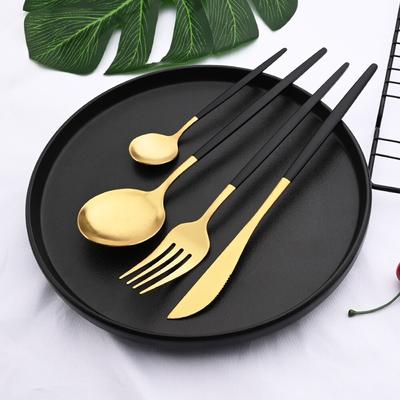 Set di Posate in Acciaio Inossidabile 4 Pezzi Nero Oro Opaco Set di Posate Coltello Forchetta Cucchiaino da Tè Set di Posate Stoviglie da Cucina Set di Posate
