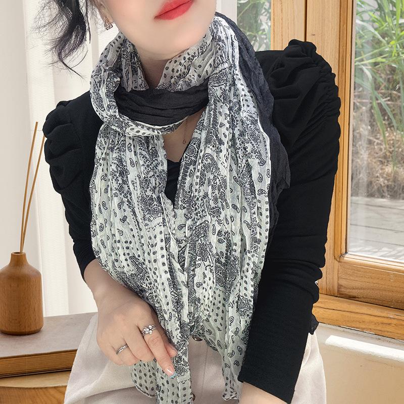 Small Floral Thin Mori Age-reducing Wrinkled Sunscreen Silk Scarf Women's Summer New Versatile Shawl Fashion Trends