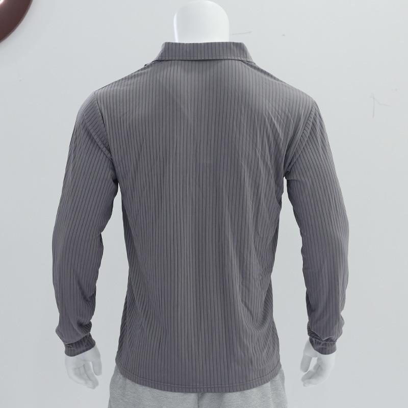 Men S Long Sleeve Ribbed Polo Shirt Slim Fit Casual Top