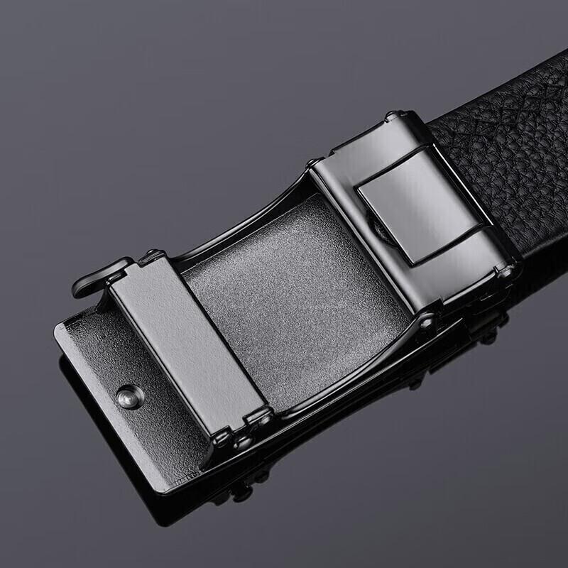 WILLIAMPOLO Men's Leather Belt with Automatic Buckle, Casual Waistband, Top-Grain Cowhide, Gold Color