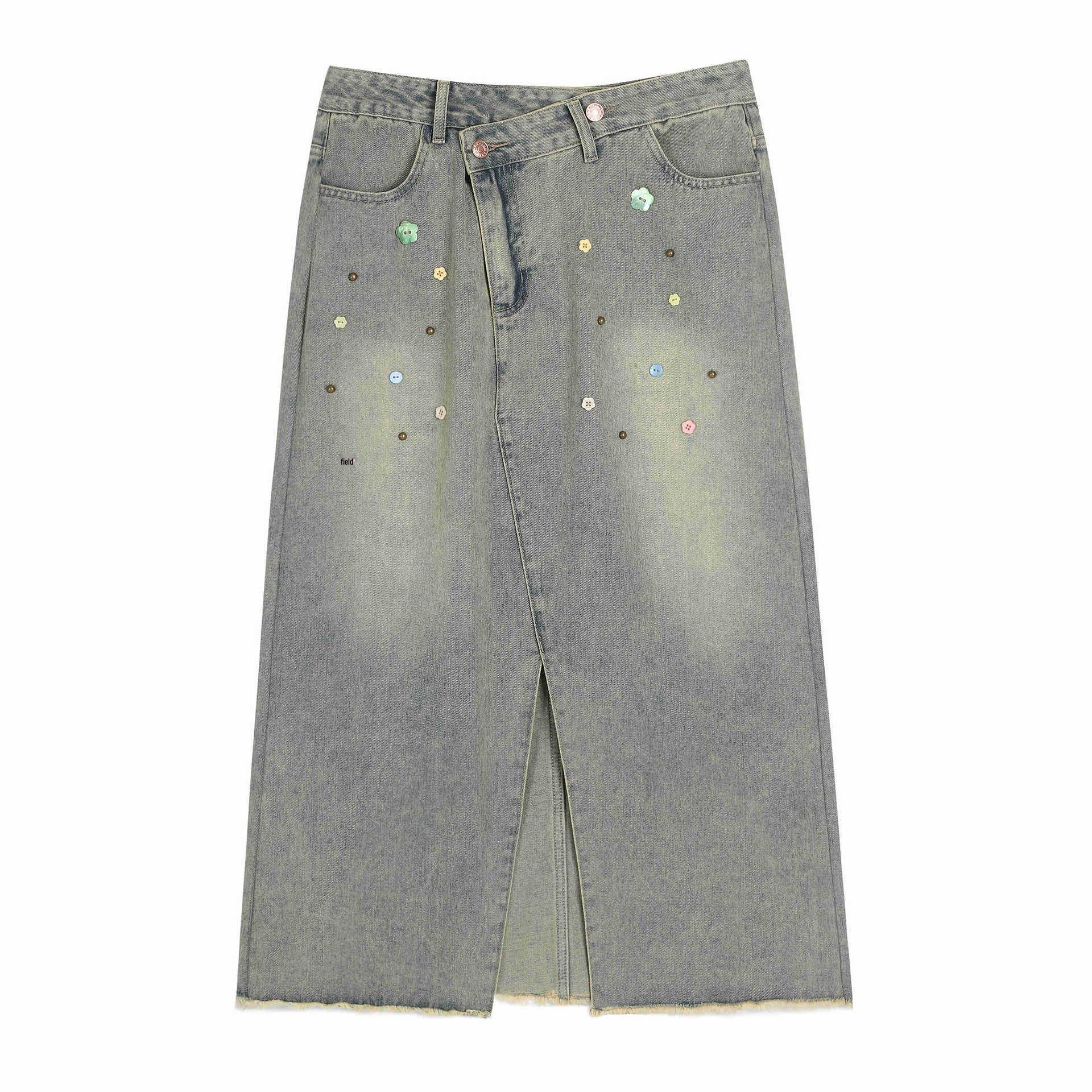 

Women s Plus Size Hotfix Denim Midi Skirt - Summer Slimming Slit A-line Casual Skirt 5XL (suggested for 200-220 jin)