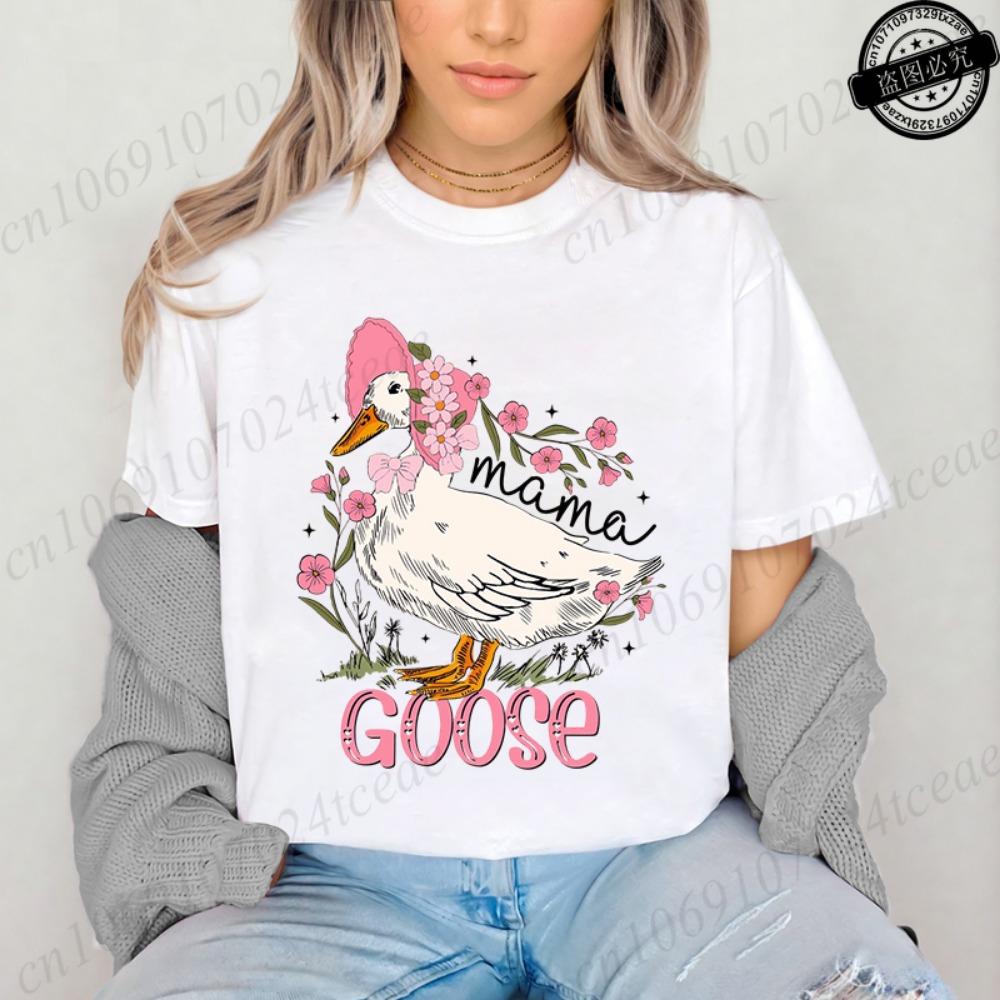 Mama Goose Cute T-Shirts for Women,Grateful for Being Mom Tee Tops,Strong and Bless Mom Women's Shirt Clothes,Gift for Mother