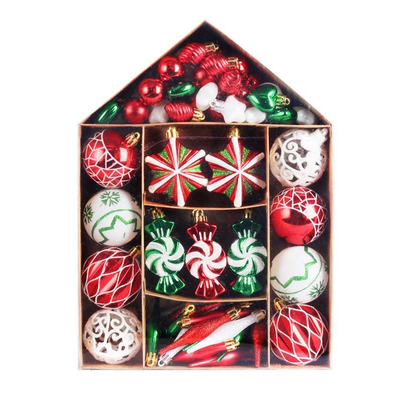 73pcs Christmas Baubles Set House Shaped Gift Box Decor Hanging Ornaments Tree Decorations