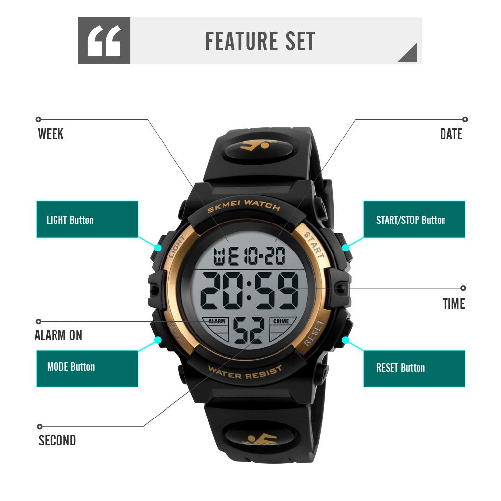 SKMEI Children Watch Chronograph Electronics Digital Sports Watch 5Bar Waterproof Kids Wristwatch For Boys Girls Relogio Infanti