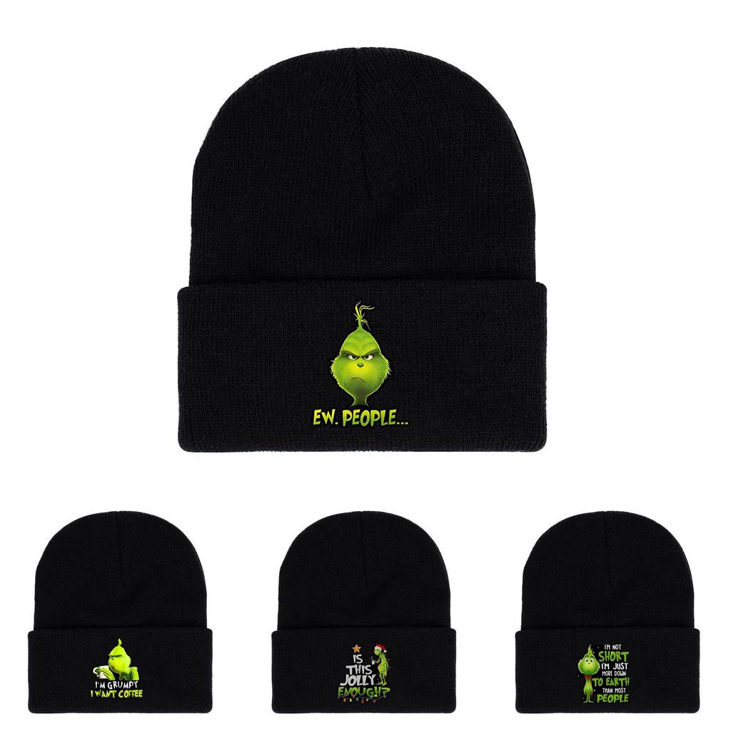 The Grinch Print Knit Hat With Earmuff Protection For Winter Warmth And Unisex Use