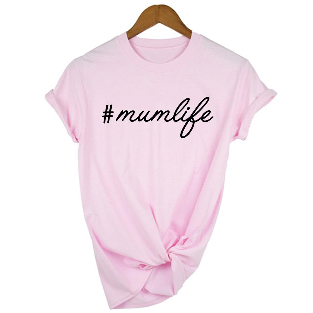 Summer Women Tee With Mumlife Letter Short Sleeve Round Neck Mom Life Female T Shirts Mother