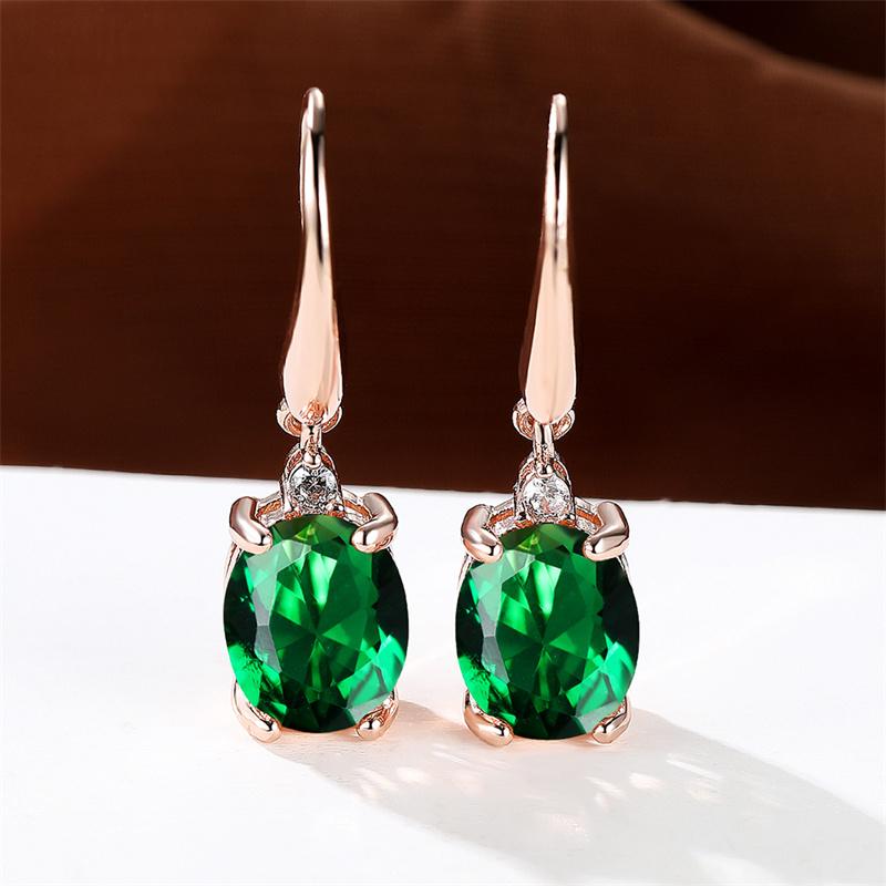 

Female Crystal Green Oval Stone Zircon Earring Rose Gold Color Long Dangle Wedding Jewelry For Women