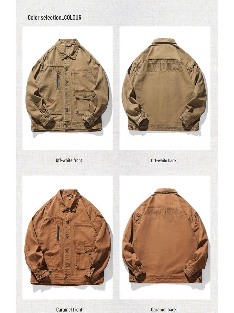Men's Retro Herringbone Workwear Jacket - American Style, Heavyweight, Spring/Autumn