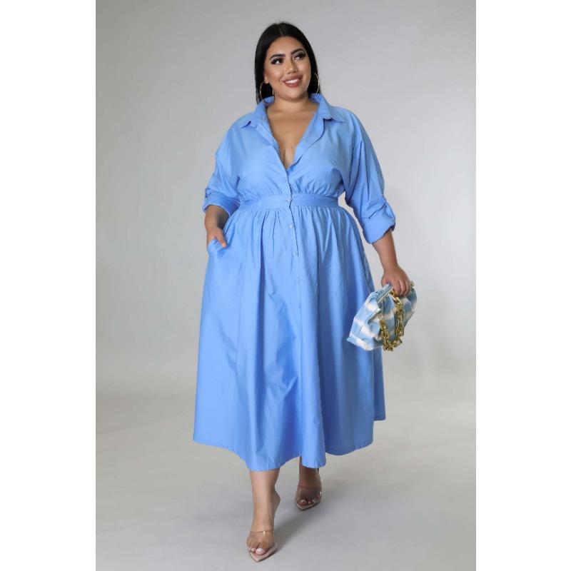 Платье-рубашка большого размера для женщин с длинным рукавом — фото 9
