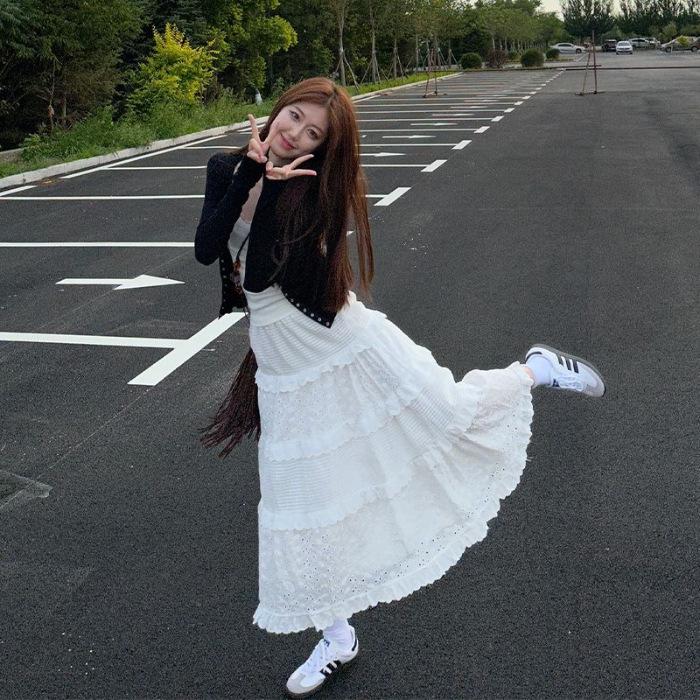 Women s French White High-Waisted Lace Midi Skirt - Gentle, Minimalist, and Versatile for Spring/Autumn L белый
