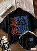 Slow Morning Coffee Club Print T-Shirt Gestapelte Kaffeetassen Grafik Kurzarm Rundhals Lässige Oberteile Unisex Tägliche Streetwear