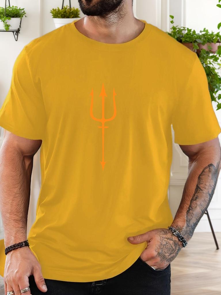 Unisex Black Crew Neck Tee Minimal Orange Poseidon Trident Simple Greek Sea God Symbol Mythology Art Soft Cotton Male Casual Tops