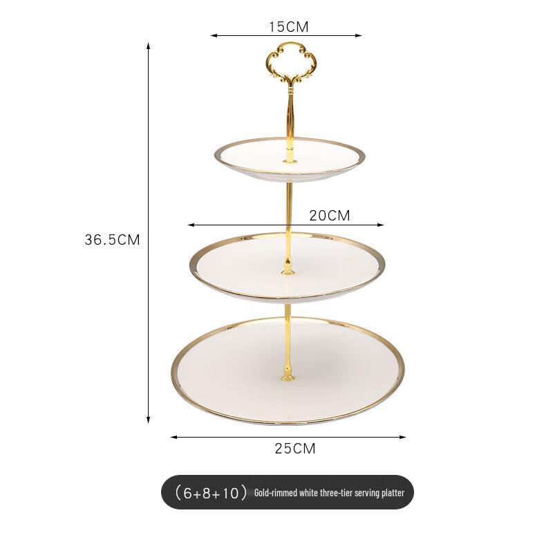 Elegant Gold-Rimmed Ceramic Three-Tier Dessert Stand