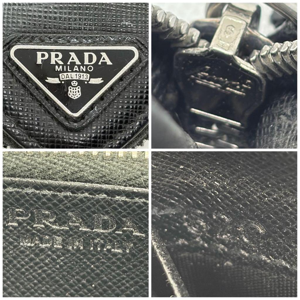 Used RFID Equipped / Beautiful Condition Prada Long Wallet, Round Zipper, Triangle Logo, Leather, Black