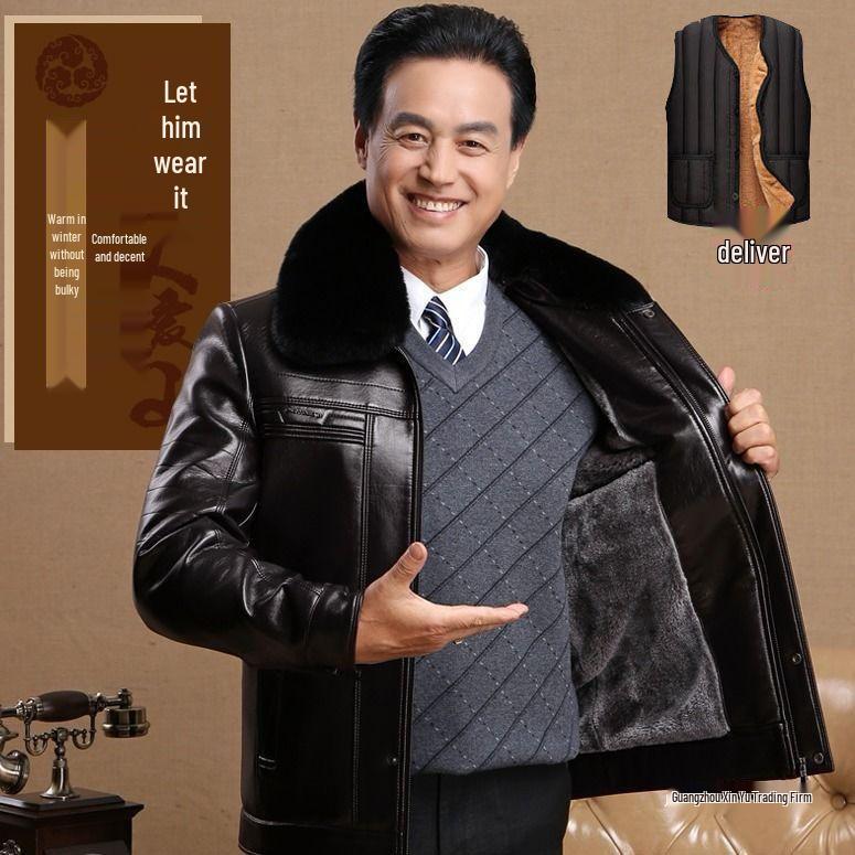 Men's Warm Leather Jacket for Middle-aged & Elderly 