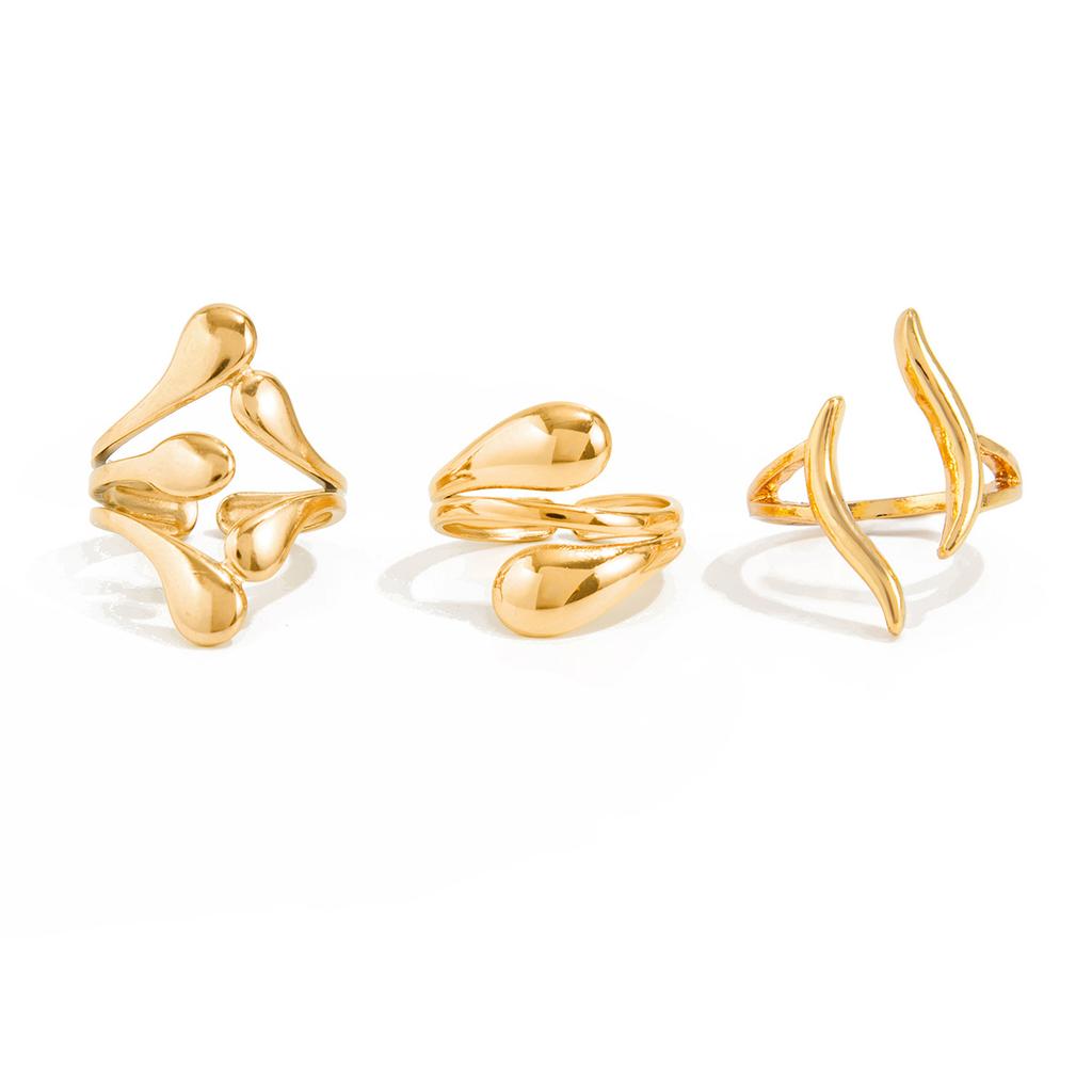 Minimalist Ins Water Drop Open Ring Design Glossy Surface Hugging Joint Ring for Women
