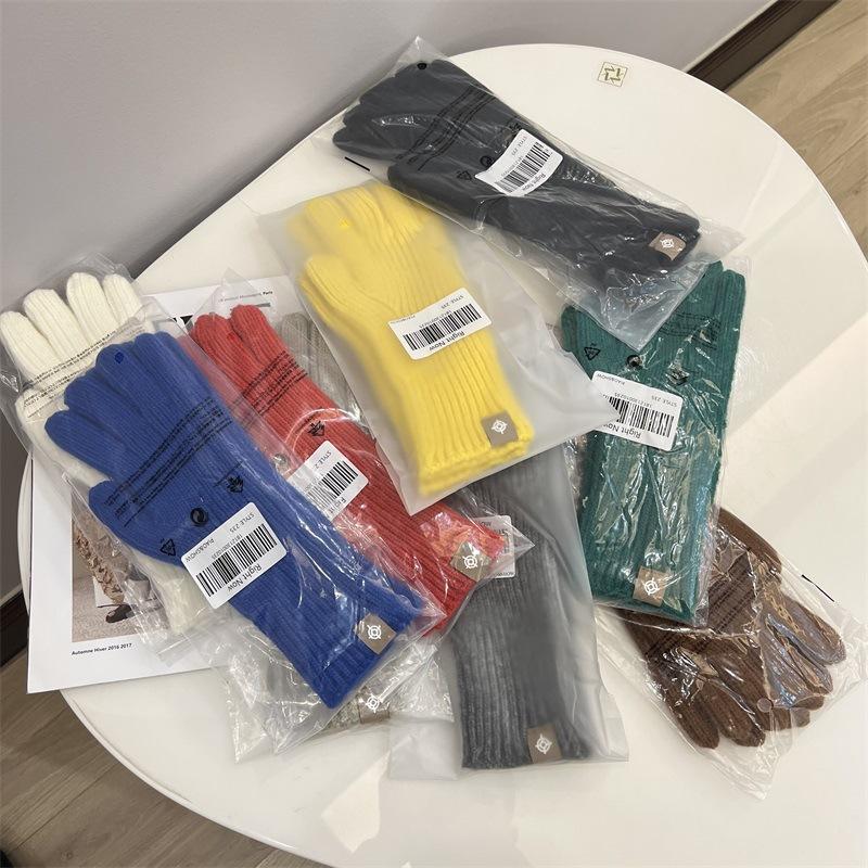 Blogger Knitted Five-finger Long Gloves Autumn and Winter Touch Screen Warm Solid Color Leaking Finger Gloves