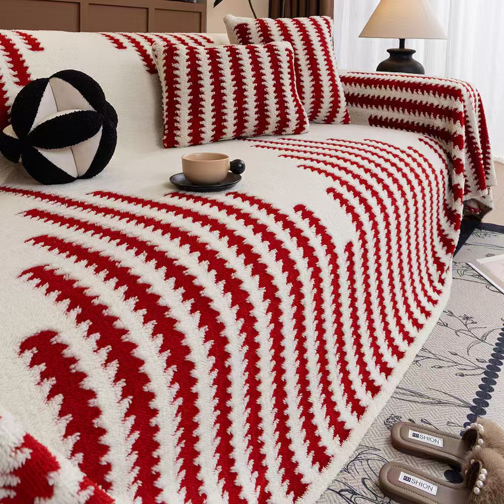 

Винтажный роскошный диванный коврик-полотенце, утолщенный плюшевый нескользящий чехол для углового сиденья, теплая зимняя подушка для дивана для гостиной 180x130cm 1pcs красный