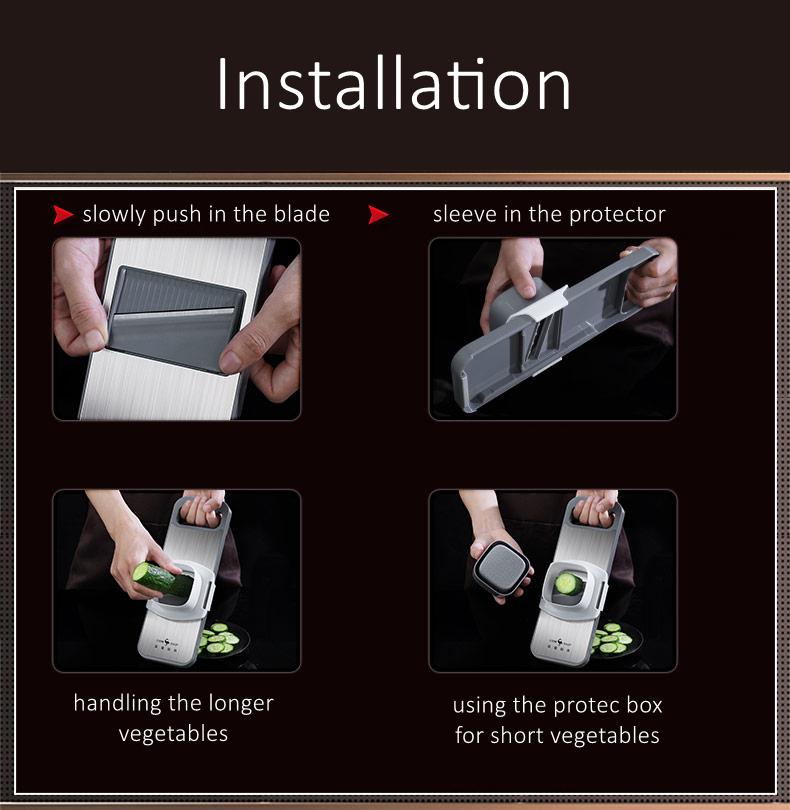 LFGB Certificate 420 Stainless Steel Blade Magic Chopper Magnetic Suction Back Slicer for Potato Cucumber Carrot Garlic Crusher