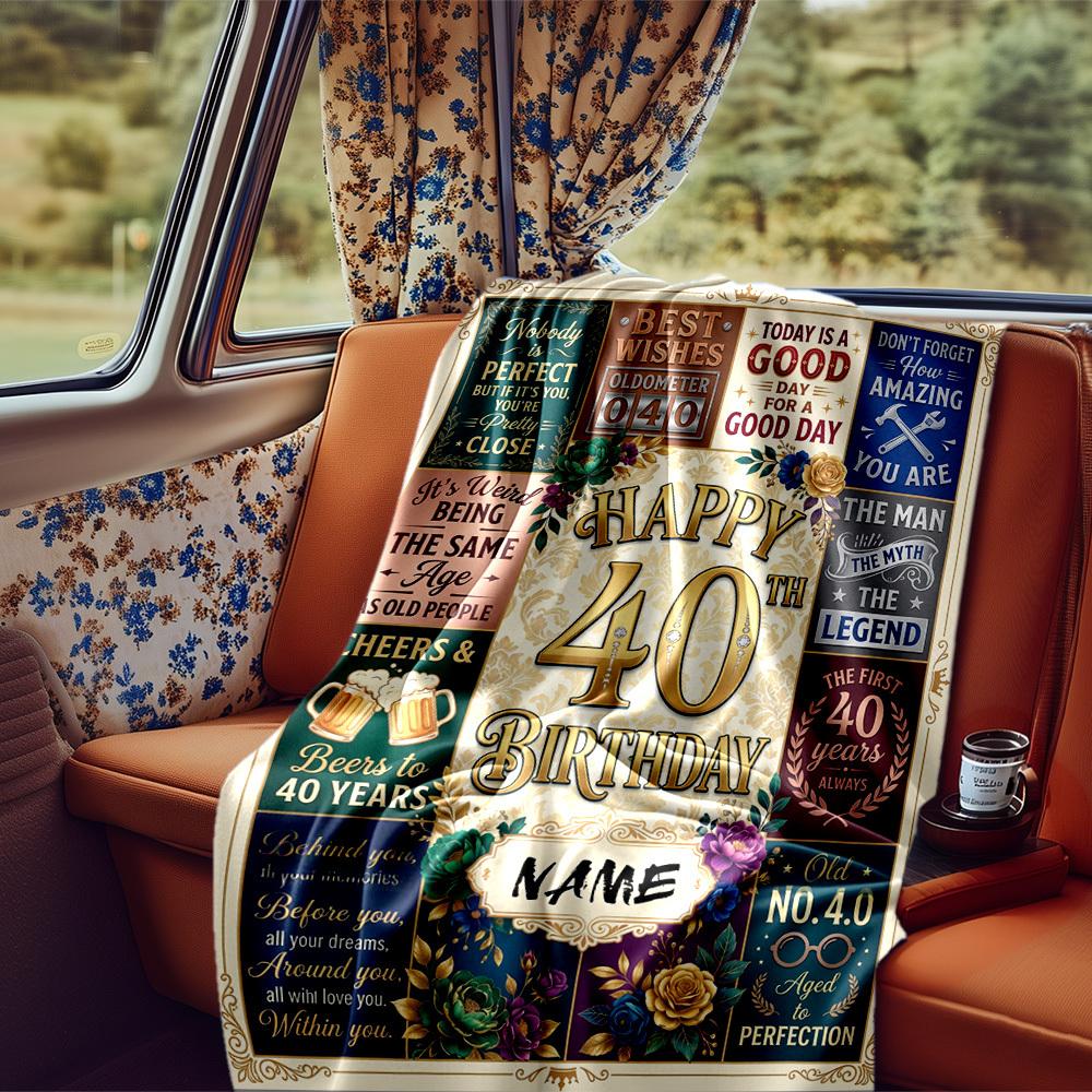 Happy 40Th Birthday Celebration Blanket Personalized Name Soft Comfortable Stylish Blanket Car Blanket Perfect For Travel Camping Outdoor Home