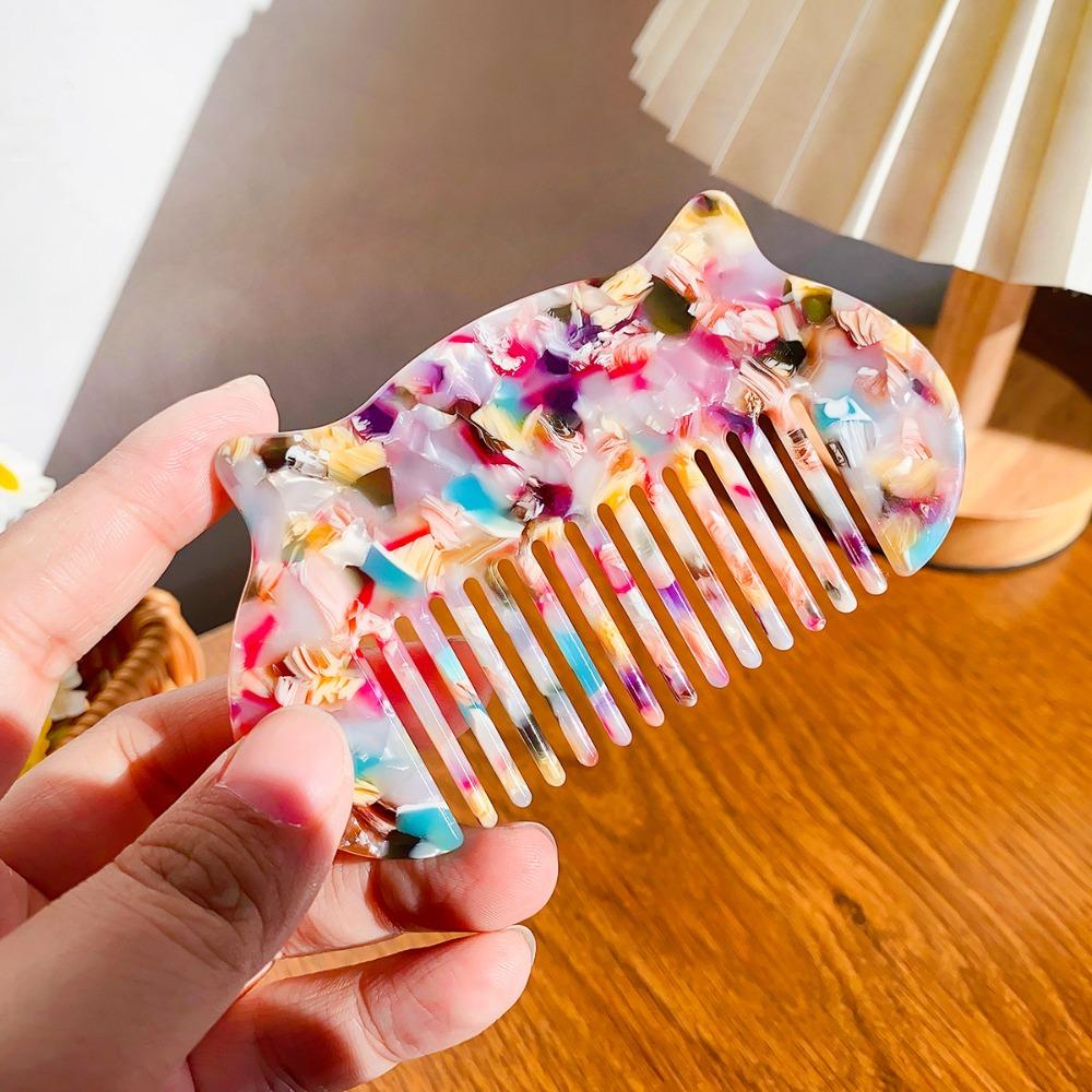Cat Ear Shaped Acetate Comb Wide Toothed Colorful Makeup Comb Hair Accessories Hair Styling Tool Hairdressing Comb Student
