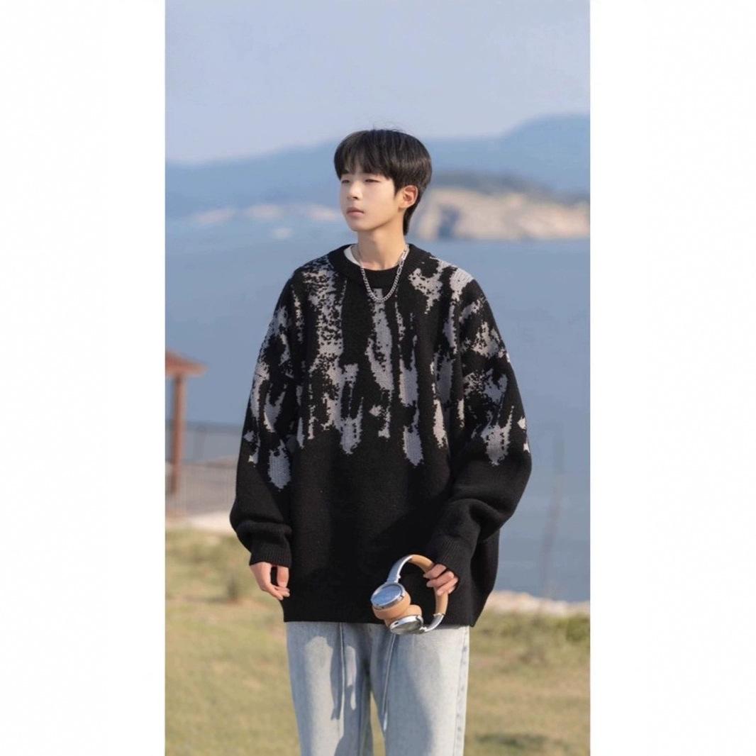 

Men s Graffiti Crew Neck Knit Sweater - Autumn/Winter Loose Casual Trend L белый