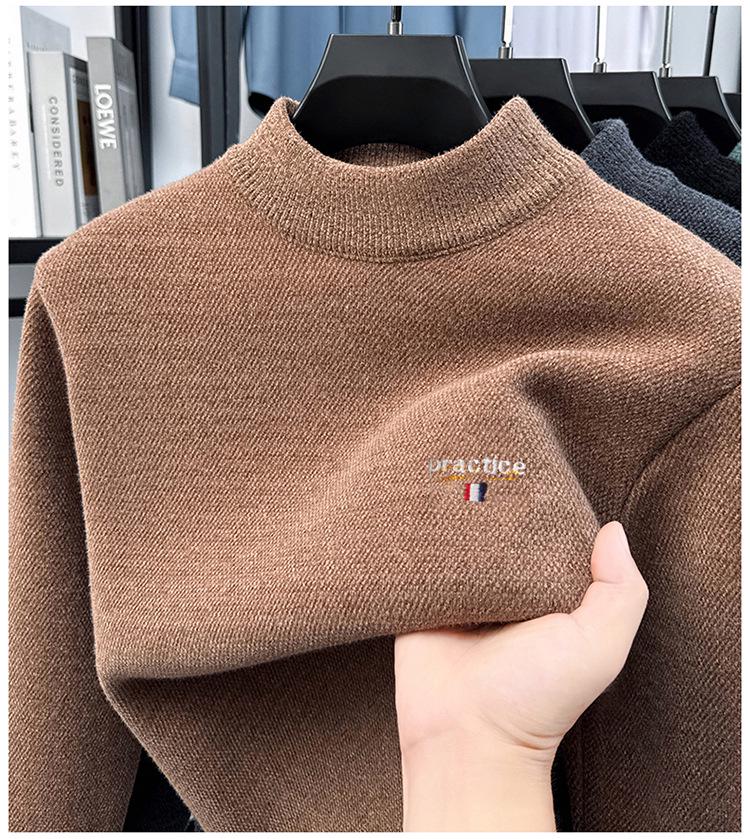 Men's Fleece-Lined Winter Embroidery Sweater