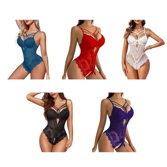 Women's Sheer Mesh Lace Bodysuit One-Piece V Neck Nightwear Camisole See Through Underwear Sexy Date Night Clubwear