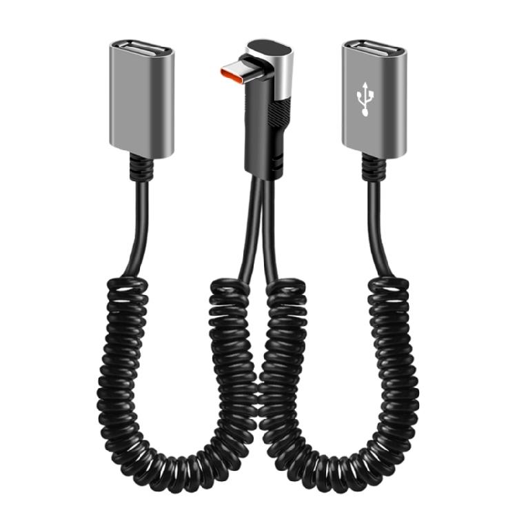 66W Fast Charging Spring Retracted Data Cable Type C 90 Degree Angled Connector For Mobile Phone Multiple Device