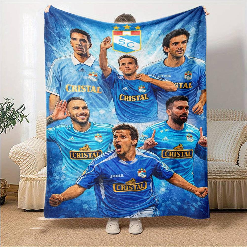 Sporting Cristal Football Team Players Collage Print Flannel Blanket Soft Warm Throw Blanket for Sofa Bed Living Room