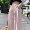 Women's Ice Silk High Waist Tencel Cotton Wide-Leg Pants - Summer Pink, Loose Fit