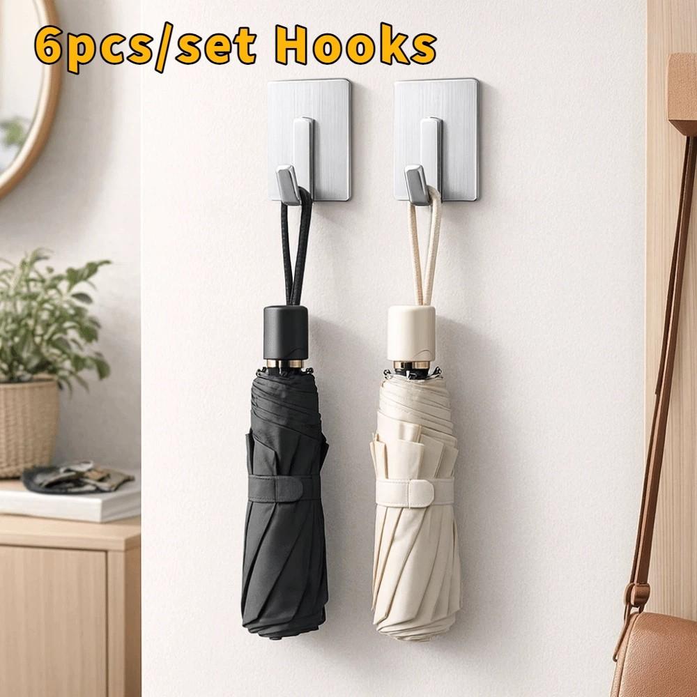 6pcs/set Wall Mounted Stainless Steel Hooks Waterproof Towel Rack Self Adhesive Hooks  Wall Door