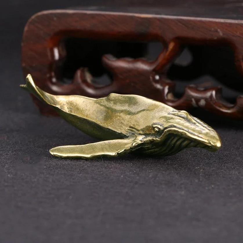 New Solid Brass Whale Figurines Vintage Sea Animal Small Statue Desktop Office Decor Crafts Accessories Ornaments Child Gift