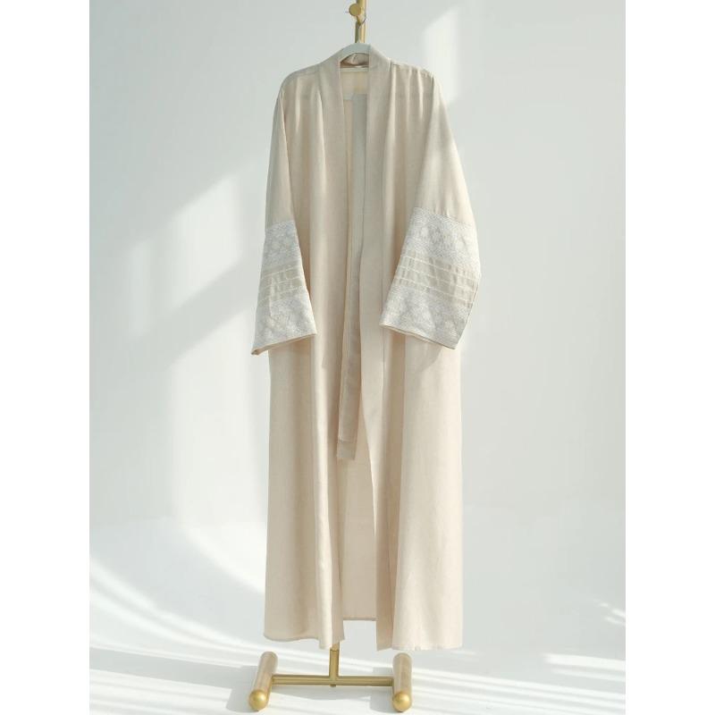 Eid Embroidery Muslim Abaya for Women Ramadan Dress Morocco Lace-up Abayas Kaftan Islam Cardigan Dubai Arab Long Robe 2024