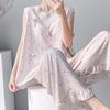 1011 new pajamas with chest pads women's summer sleeveless printing high-end loungewear anti-bumping cotton and silk suit thin