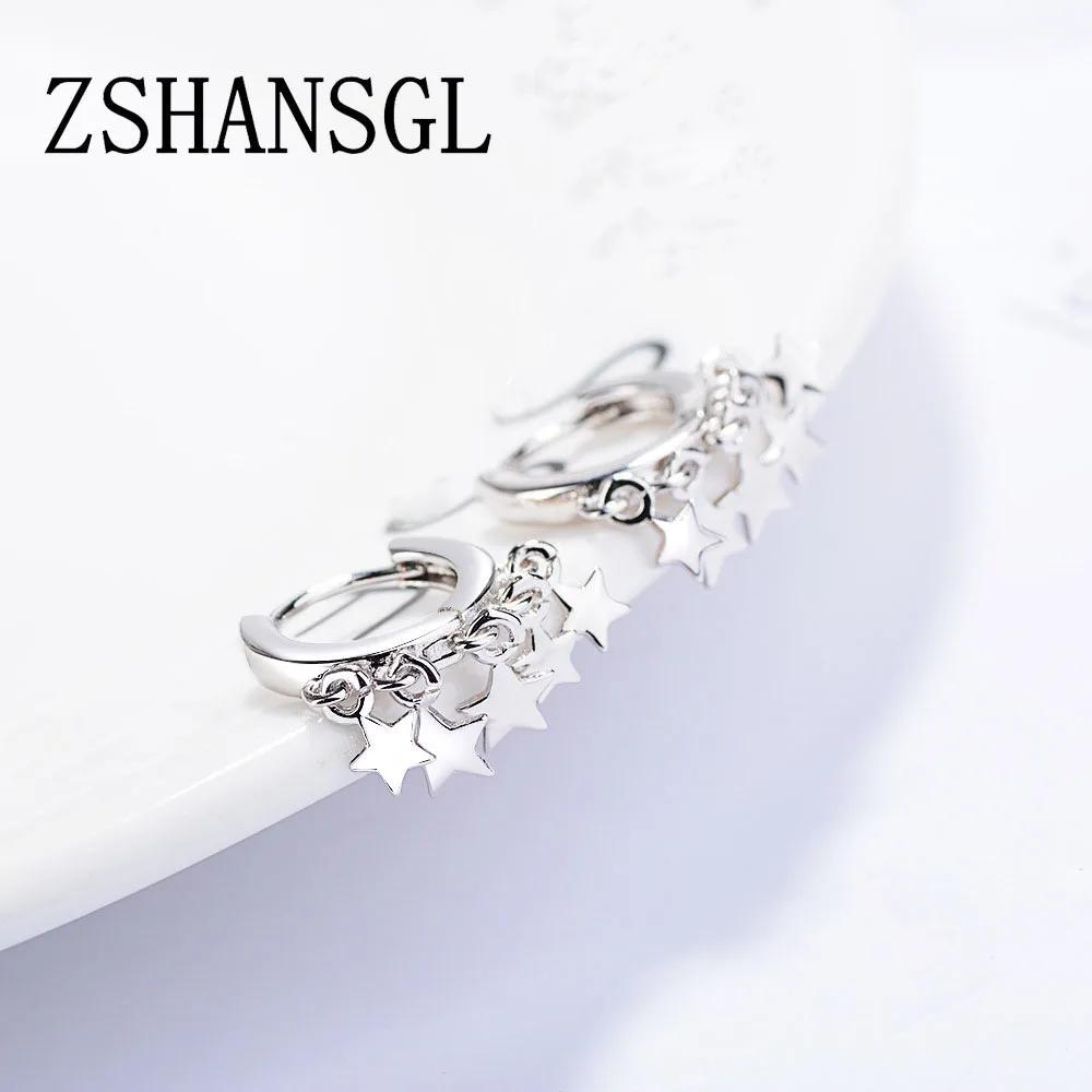 Authentic  Sterling Silver Star Earrings for Women Stackable Five-pointed Star and Moon Huggie Earrings Fashion  Gift