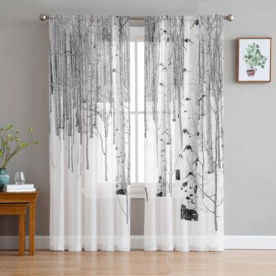 White Aspen Trees In Snow Tulle Window Curtains Living Room Organza Yarn Sheer Voile Curtain Bedroom Kitchen Home Decor Drape