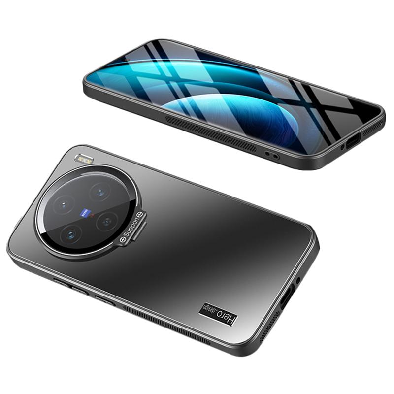 

For vivo X100 5G Slim-Fit Case TPU+PC Phone Cover Zinc Alloy Kickstand Phone Shell Black