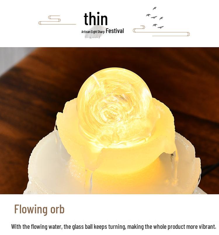 Feng Shui Wohlstandsrad Kristallkugel-Wasserbrunnen mit drehbarer Perle und Beleuchtung