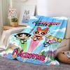 Custom Name Powerpuff Girls Adventure Flannel Blanket for Super Soft Cute Comfort Blanket for Travel Bedding Couch Sofa Blanket