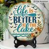 2D Flat, 1pc Round "Life Is Better At The Lake" Aluminum Hanging Sign, Vintage Lake House Paddle Flower Design, Rustic Metal Wall Decor, Perfect for