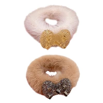 4pcs Winter Hair Ties With Comfortable Furry Plush Bowknot Stretchy Elastic Hair Bands For Women Girls Daily Styling