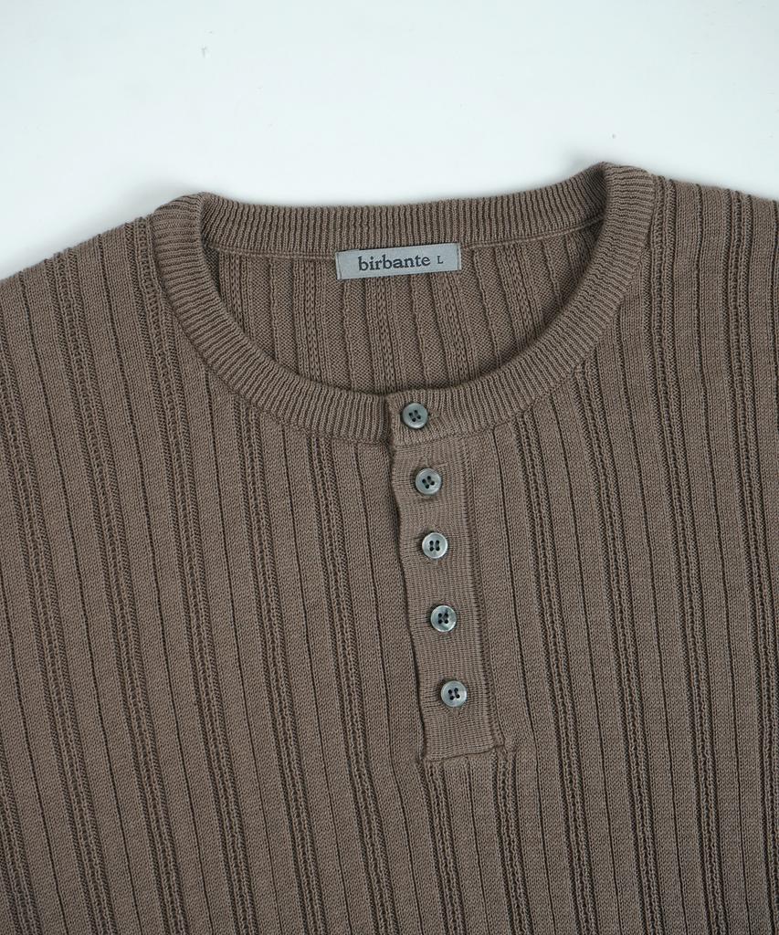 BIRBANTE Summer Washable Ribbed Henley Neck Knit - Beige