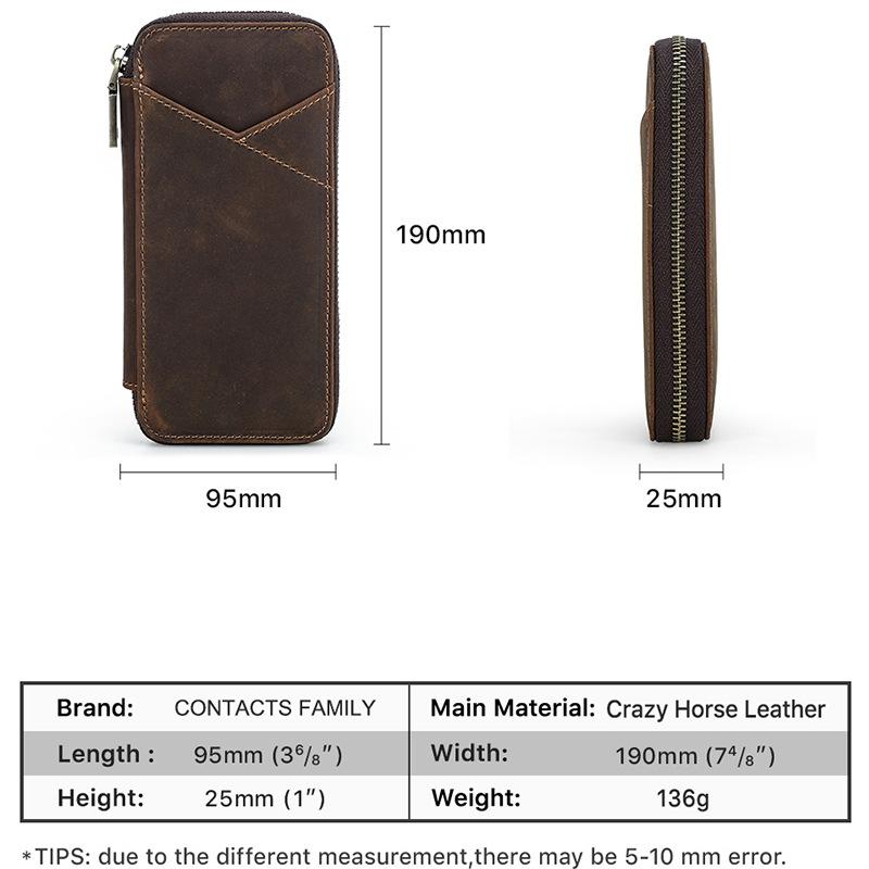 Genuine Leather Pencil Case with 4 Slots Handmade Multifunctional Zipper Fountain Pen Bag Student Stationery Pen Box